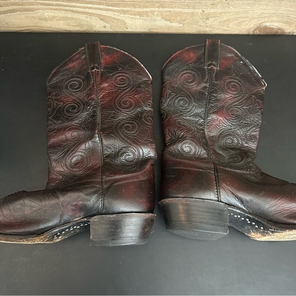 Justin Vintage Cowboy Boots Maroon Burgundy Mens Size 10.5 EE Rodeo Leather - Picture 12 of 12